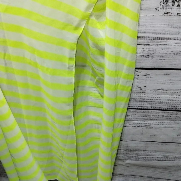Gianni Bini Coverup Maxi Sheer Striped Neon Yellow Small Deep V Neck Beach Swim - Picture 6 of 7